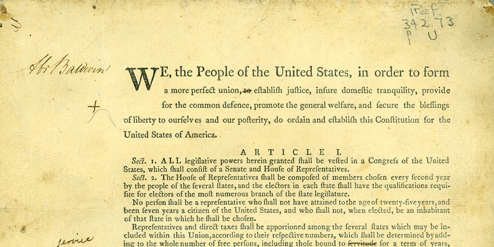 United States Constitution Draft Annotated by Abraham Baldwin