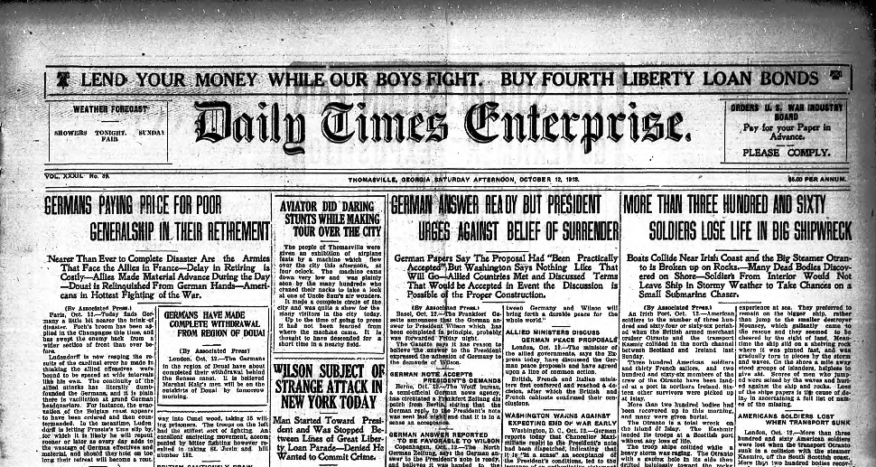 Daily Times Enterprise Newspaper, October 12, 1918 – Opening America's ...