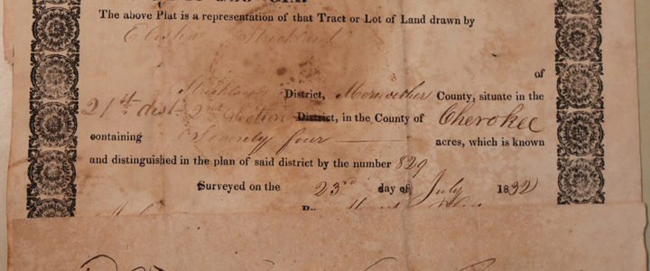 Land Grant to Elisha Strickland in Cherokee County, 1834