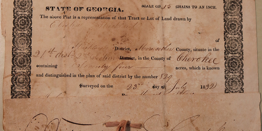 Land Grant to Elisha Strickland in Cherokee County, 1834 – Opening ...