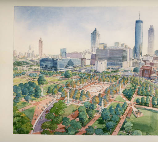 Centennial Olympic Park. Atlanta, Georgia, one of three photographs of the renderings. They are probably from 1995, but may be from the 1998 redesign of the park. 