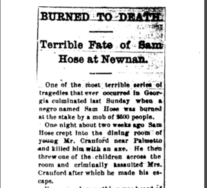 Newspaper clipping about the lynching of Sam Hose